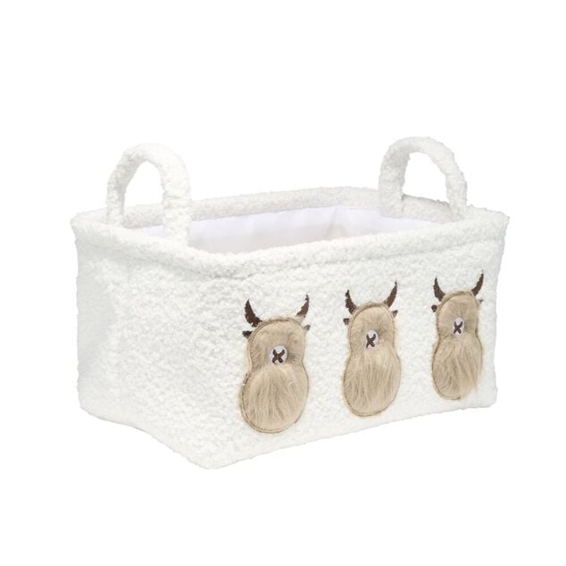 Panier de rangement vache Highland tissu bouclette petit format L30cm