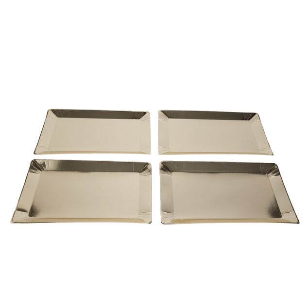 Plateau de présentation rectangulaire x4 en carton métallisé doré 28x38cm