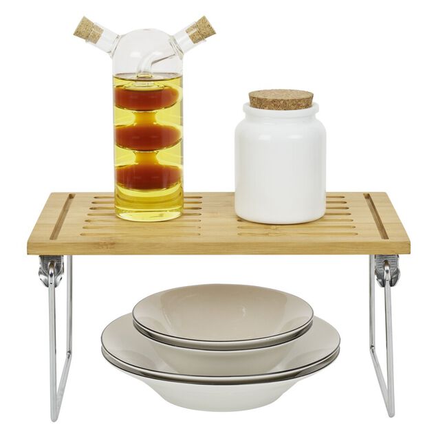 &Eacute;tag&egrave;re en bambou sur pieds en fer 30x15xH18cm