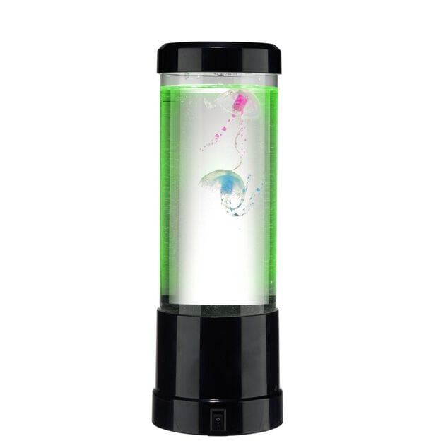 Lampe d&eacute;corative avec eau et m&eacute;duse USB-C plastique noir &Oslash;9xH26cm