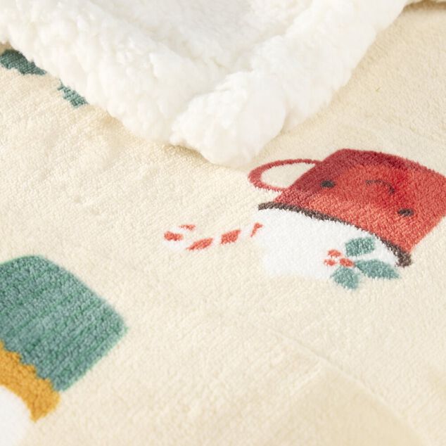 Plaid imprim&eacute; motif No&euml;l polyester L150X120 cm (3 mod&egrave;les beige/rose/rouge)