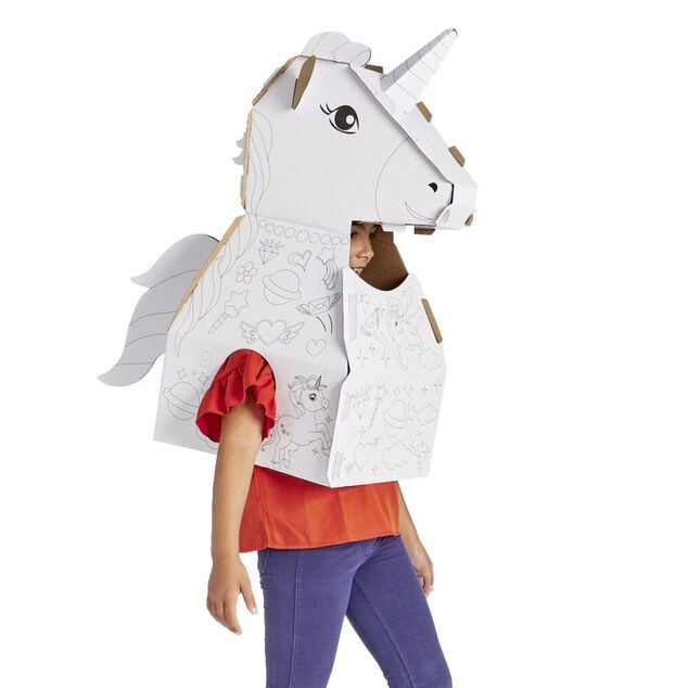 Costume en carton forme animal &agrave; colorier avec 6 feutres (2 mod&egrave;les licorne ou dinosaure)