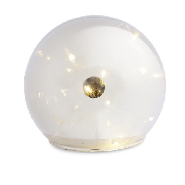 Boule d&eacute;co LED verre et m&eacute;tal gris argent &Oslash;12cm