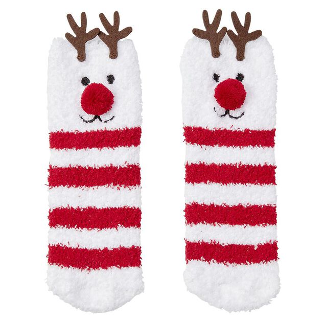 Coffret chaussettes en maille doudou motif Renne rayé rouge