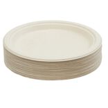 Lot de 50 assiettes plates rondes jetables en canne &agrave; sucre