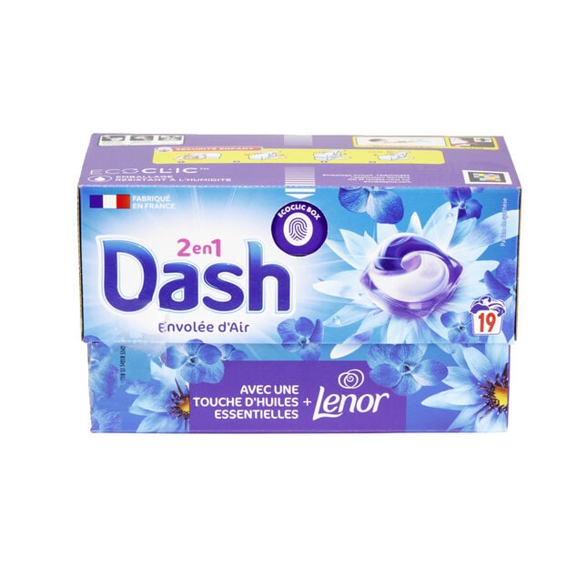 Lessive capsule Dash 2en1 Lenor Envol&eacute;e d'air 19 lavages