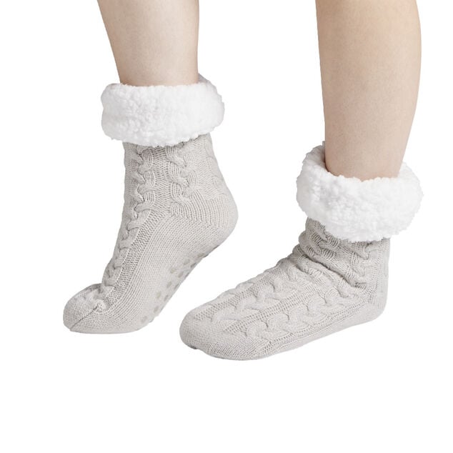 Chaussettes d'int&eacute;rieur doubl&eacute;es peluche gris TU