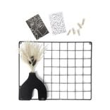 Mémo grille murale métal noir avec pinces en bois et fleurs séchées 40x50cm