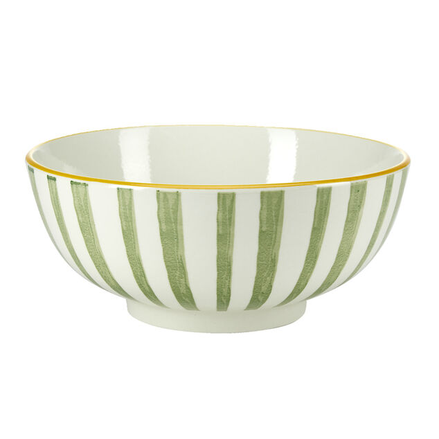 Saladier rond porcelaine 1,6L "Dolce Vita" ray&eacute; blanc et vert &Oslash;21xH9cm