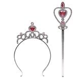 Couronne princesse et baguette magique gris argenté et bleu