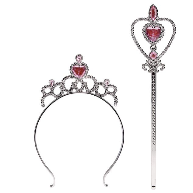 Couronne princesse et baguette magique gris argenté et bleu