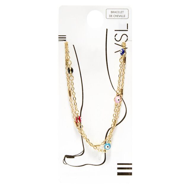 Cha&icirc;ne de cheville dor&eacute;e perles oeil avec &eacute;toiles en pendentifs