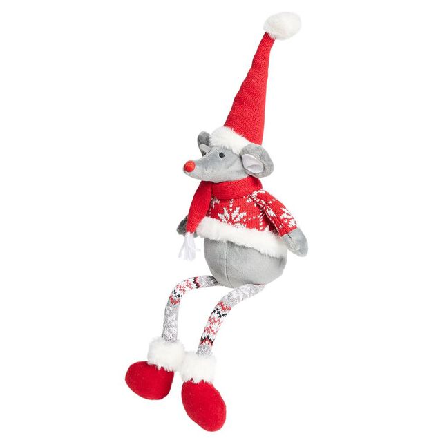 Souris assise déco Noël avec pattes tombantes H54cm