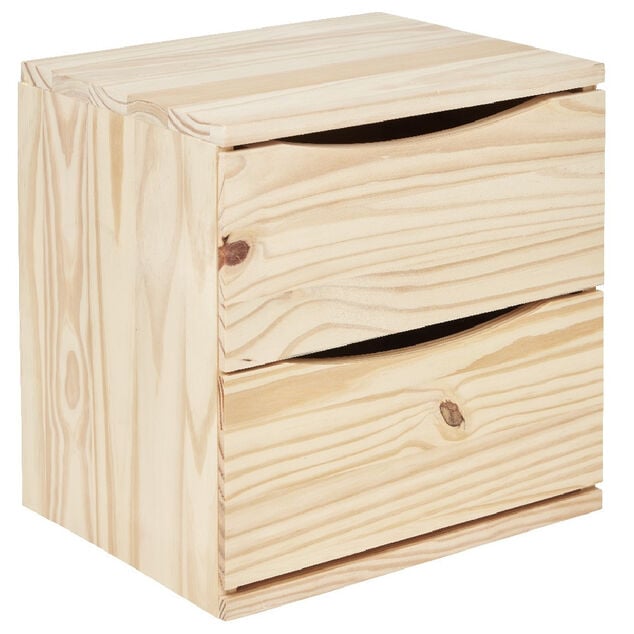 Cube de rangement 2 tiroirs pin naturel