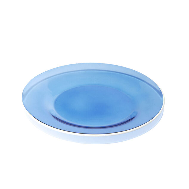 Assiette &agrave; dessert ronde verre bleu bord blanc &Oslash;20cm