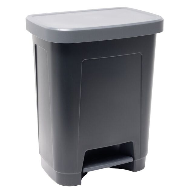 Poubelle &agrave; p&eacute;dale 25L plastique noir et gris 36x26,5xH45,5cm