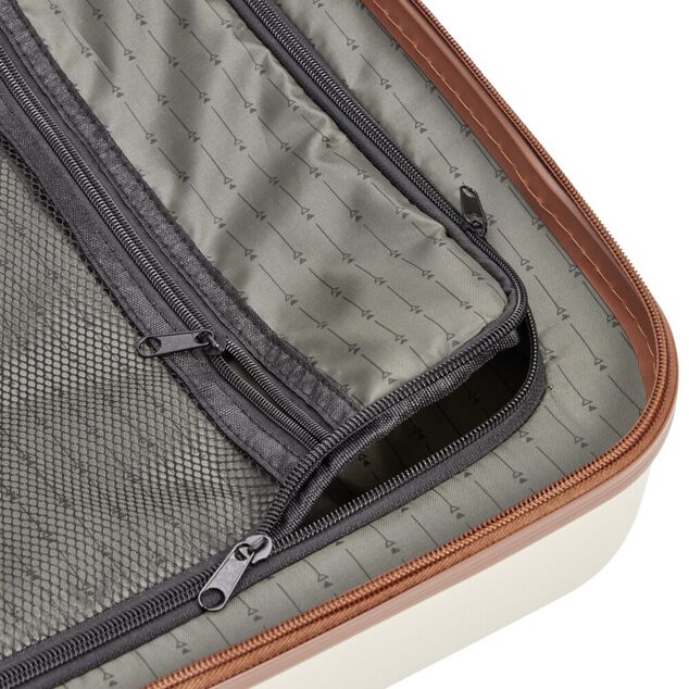 Valise rigide 95L trolley 4 roulettes plastique ABS beige et marron 50x29xH77cm