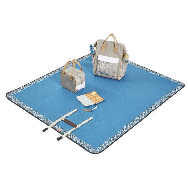 Tapis de pique-nique avec poign&eacute;e polyester bleu 125x150cm