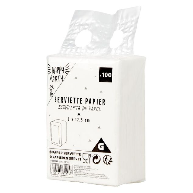 Serviette en papier uni blanc x100