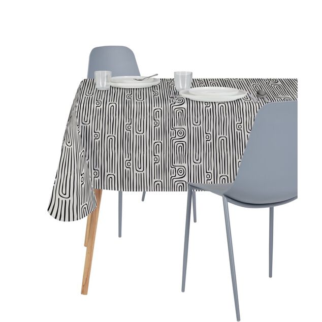 Nappe rectangulaire tissu Dakar motif graphique noir et blanc 140x250cm
