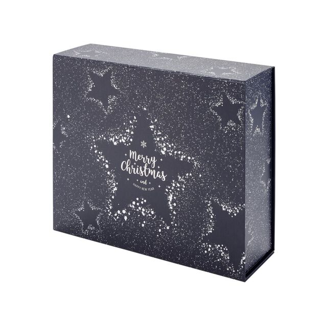 Bo&icirc;te cadeau No&euml;l pliable fermeture magn&eacute;tique Merry Christmas bleu 30x35cm