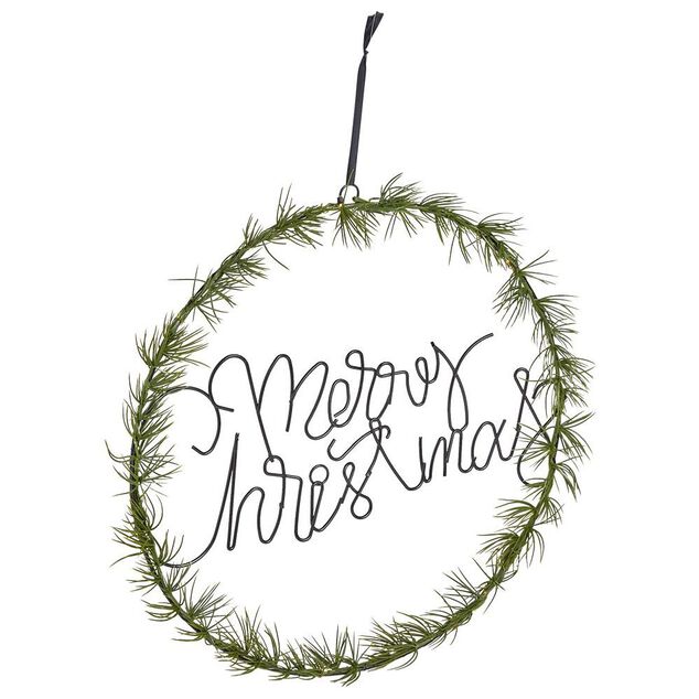 Couronne de No&euml;l lumineuse effet branche de sapin Merry Christmas 20LED blanc chaud &Oslash;36cm