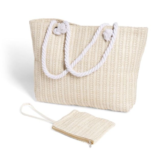 Sac de plage beige polyester et coton