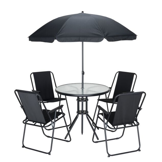 Ensemble repas 4 personnes Oslow table ronde &Oslash;80cm avec chaises et parasol