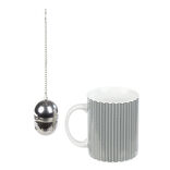 Mug porcelaine avec boule à thé inox noir blanc 35 cl