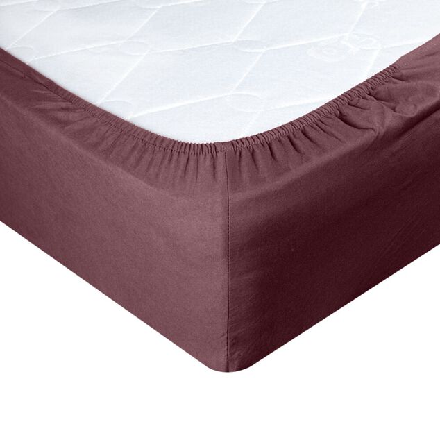 Drap-housse 2 personnes microfibre uni 160x200cm bordeaux