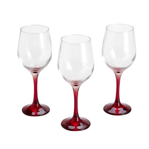 Verre &agrave; vin x3 avec pied rouge fum&eacute; 39,5cl