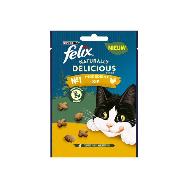 Friandise pour chat F&eacute;lix delicious saveur poulet et herbe &agrave; chat sachet 50g