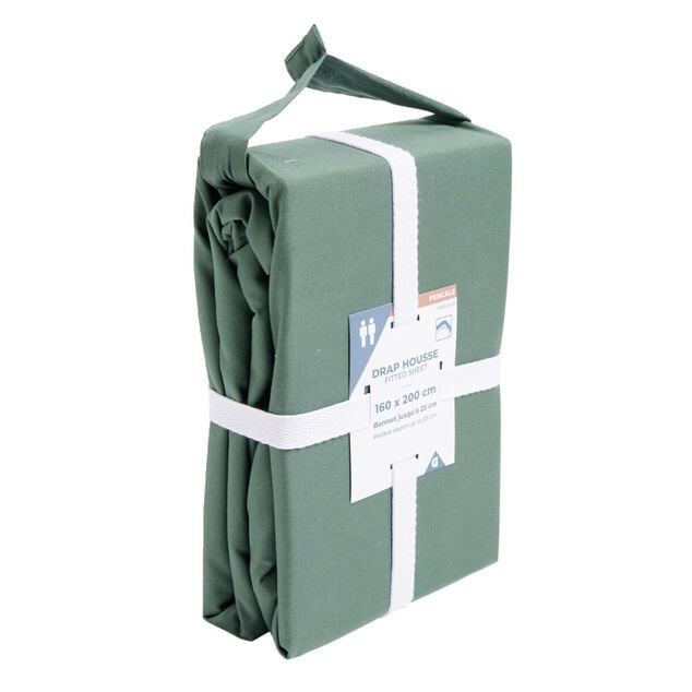 Drap housse 160x200cm 100% coton percale vert