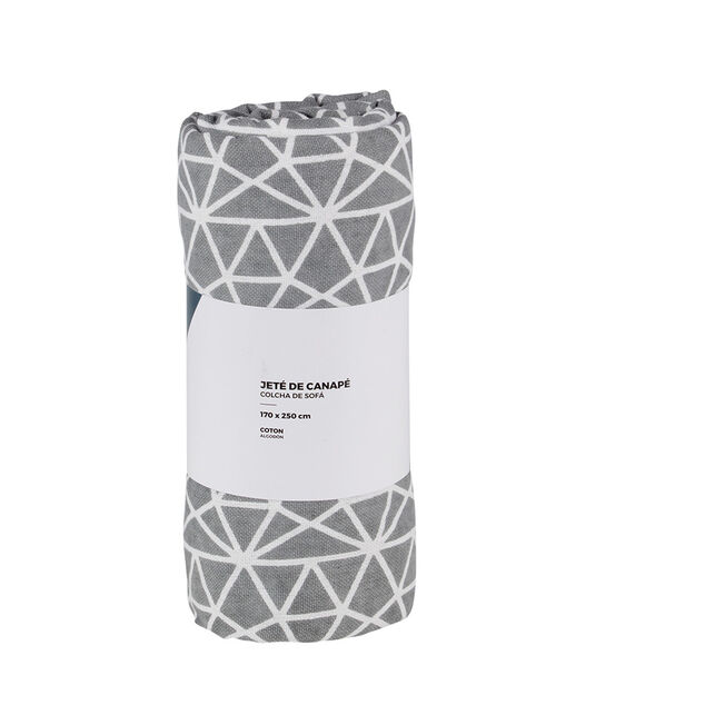 Jet&eacute; de canap&eacute; &agrave; motif g&eacute;om&eacute;trique gris et blanc