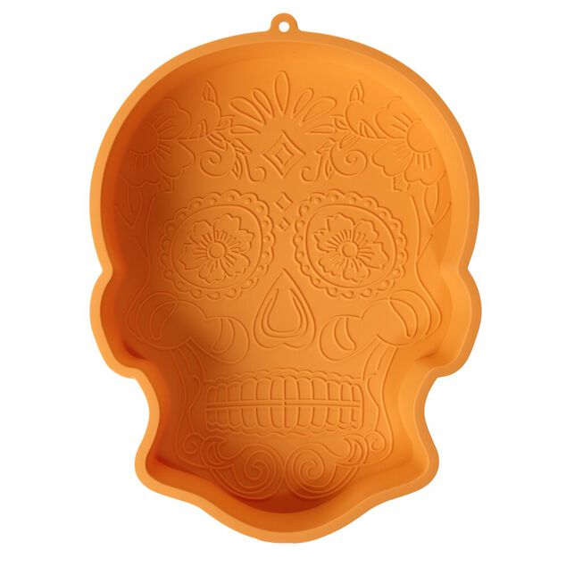 Moule &agrave; g&acirc;teau cr&acirc;ne calavera silicone orange 30x23,5xH5,5cm