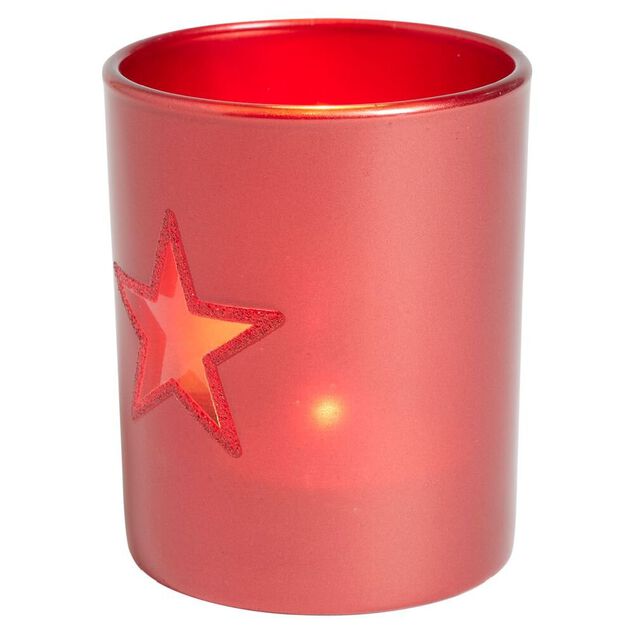 Photophore de No&euml;l en verre color&eacute; &eacute;toile ajour&eacute;e - 4 mod&egrave;les