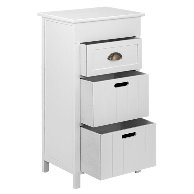 Console 3 tiroirs 1 poign&eacute;e m&eacute;tal structure bois blanc 39x29xH76cm