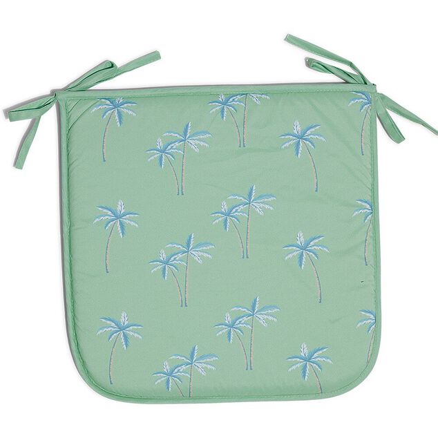Galette de chaise de jardin Splash carr&eacute; motif palmier vert