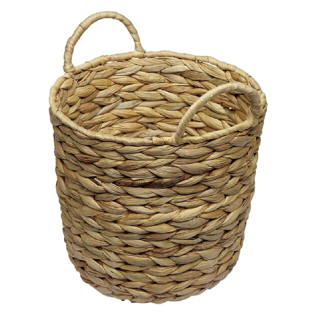 Corbeille avec anses en jacinthe tress&eacute;e H25 cm
