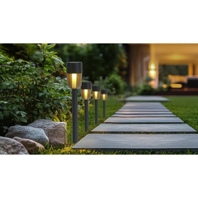 Borne solaire &agrave; planter plastique gris fum&eacute; &Oslash;5xH34cm