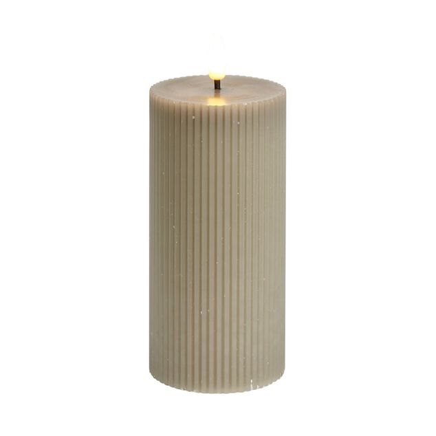 Bougie pilier &agrave; LED stri&eacute;e gris &Oslash;7xH15cm