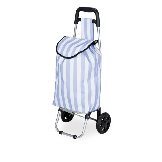 Chariot de courses 25L &agrave; roulettes rayures color&eacute;es H80cm (2 mod&egrave;les bleu ou jaune)