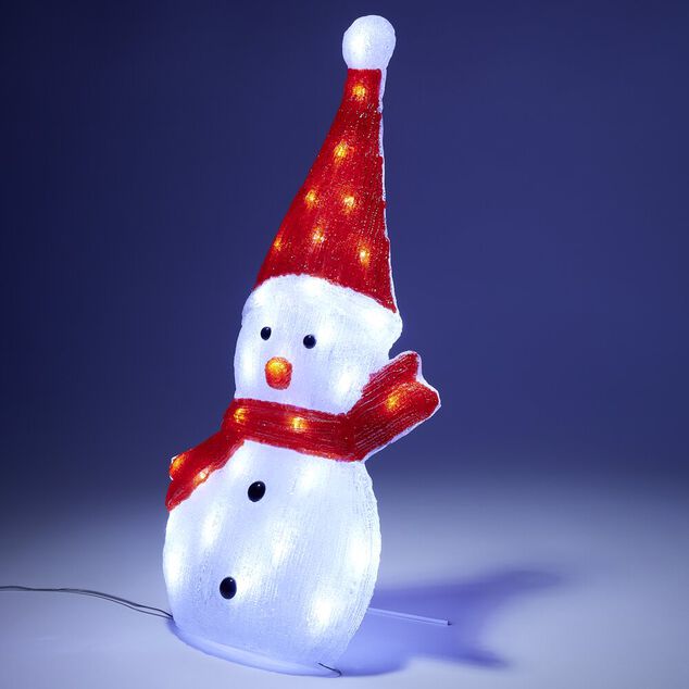 Bonhomme de neige 2D lumineux 30LED acrylique rouge et blanc H52cm