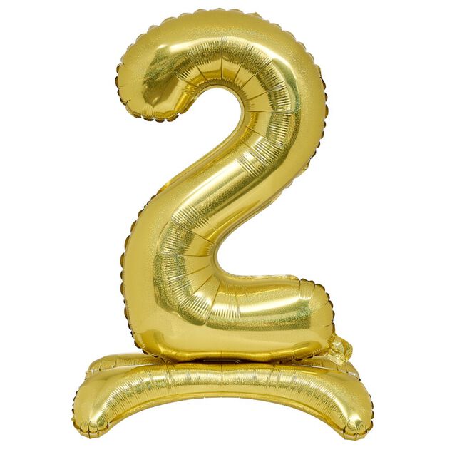 Ballon chiffre 2 dor&eacute; ou argent&eacute; H80 cm avec support