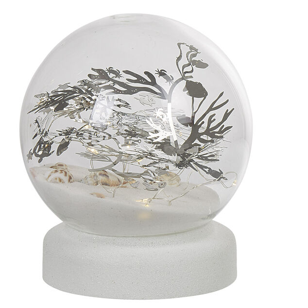 Boule &agrave; neige sable design mer avec coquillage LED blanc