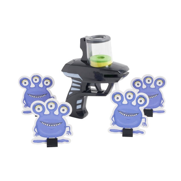 Pistolet tir rapide rondelle mousse x10 avec cible extraterrestre x4