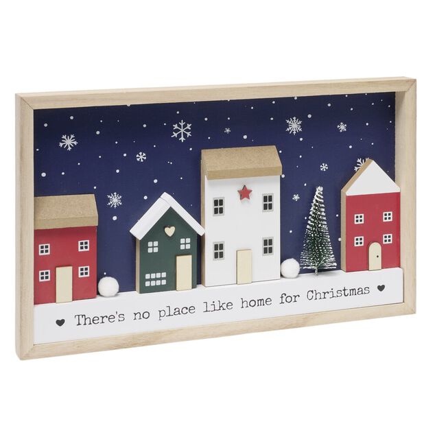 Cadre d&eacute;coratif maison de No&euml;l en bois L30cm (2 mod&egrave;les)