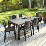 Table de jardin rectangulaire 6 personnes imitation r&eacute;sine gris