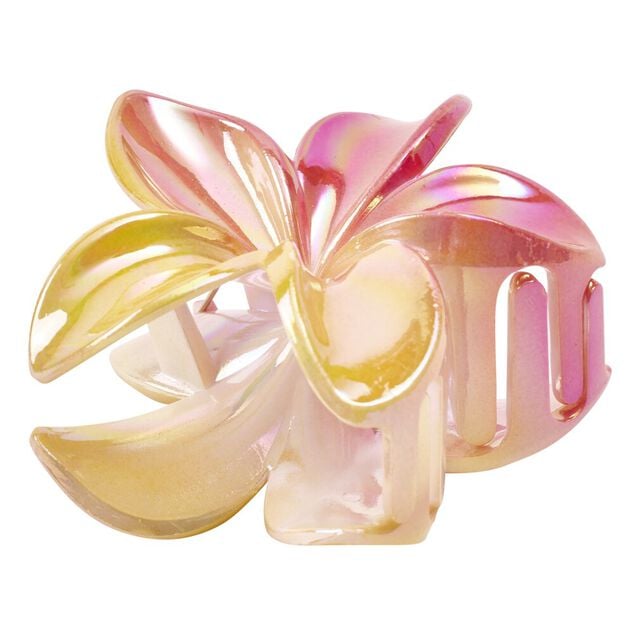 Pince cheveux fleur de tiar&eacute; rose et jaune L10cm