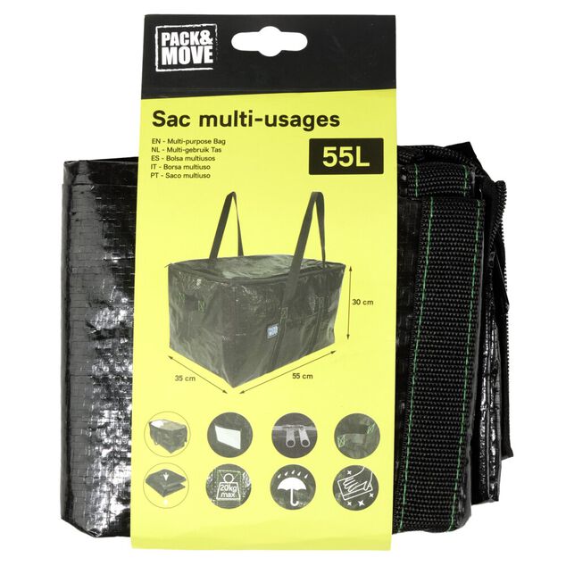 Sac d&eacute;m&eacute;nagement 55L avec poign&eacute;es poly&eacute;thyl&egrave;ne noir